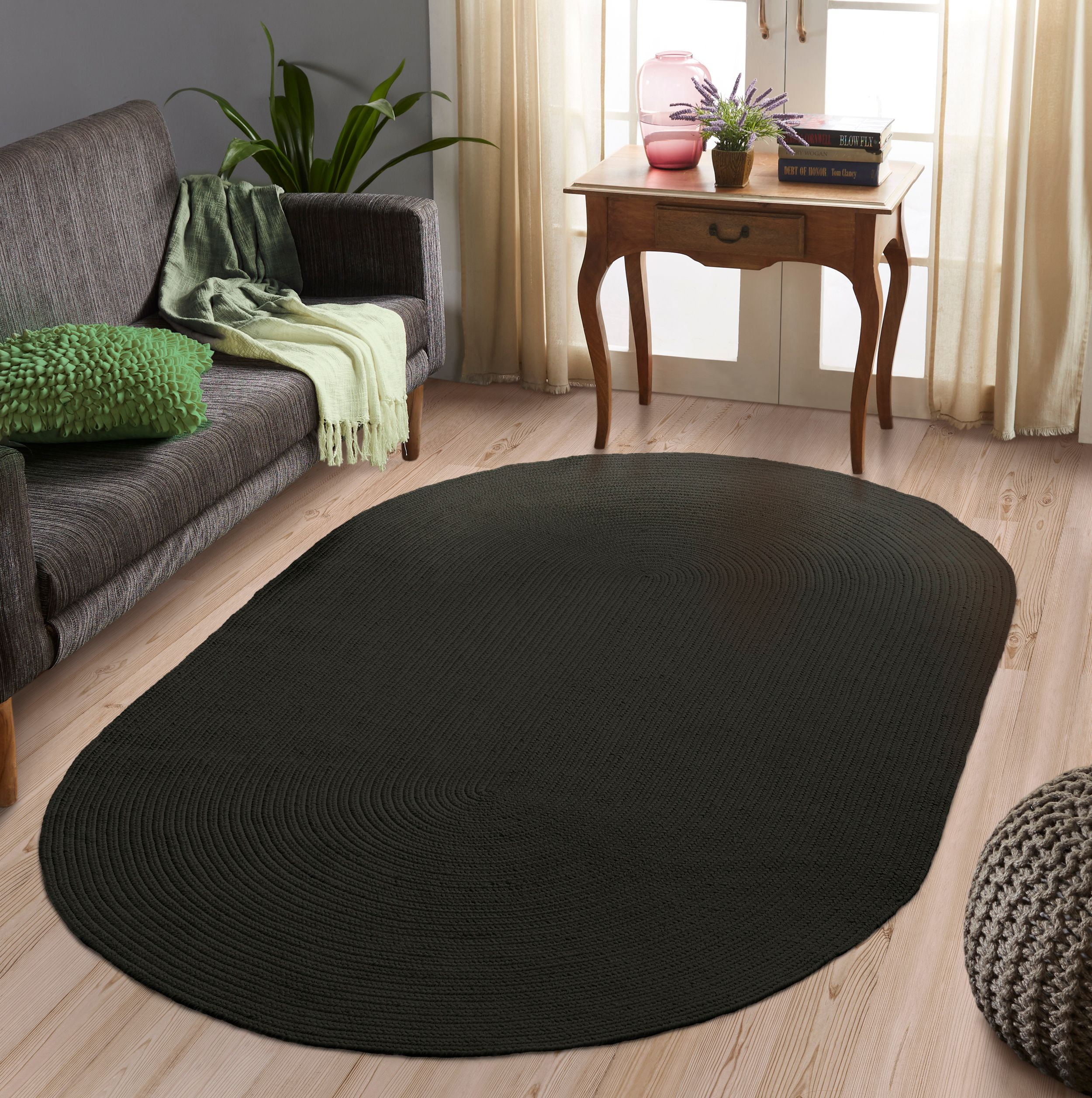 Photo 1 of 6 ft Impressions Dardel Solid Oval Braided Indoor/Outdoor Area Rug or Runner-brown  