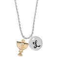 thumbnail image 1 of Delight Jewelry Goldtone 3-D Menorah - Silvertone Script Initial Disc - L - Charm Necklace, 20"+3", 1 of 4