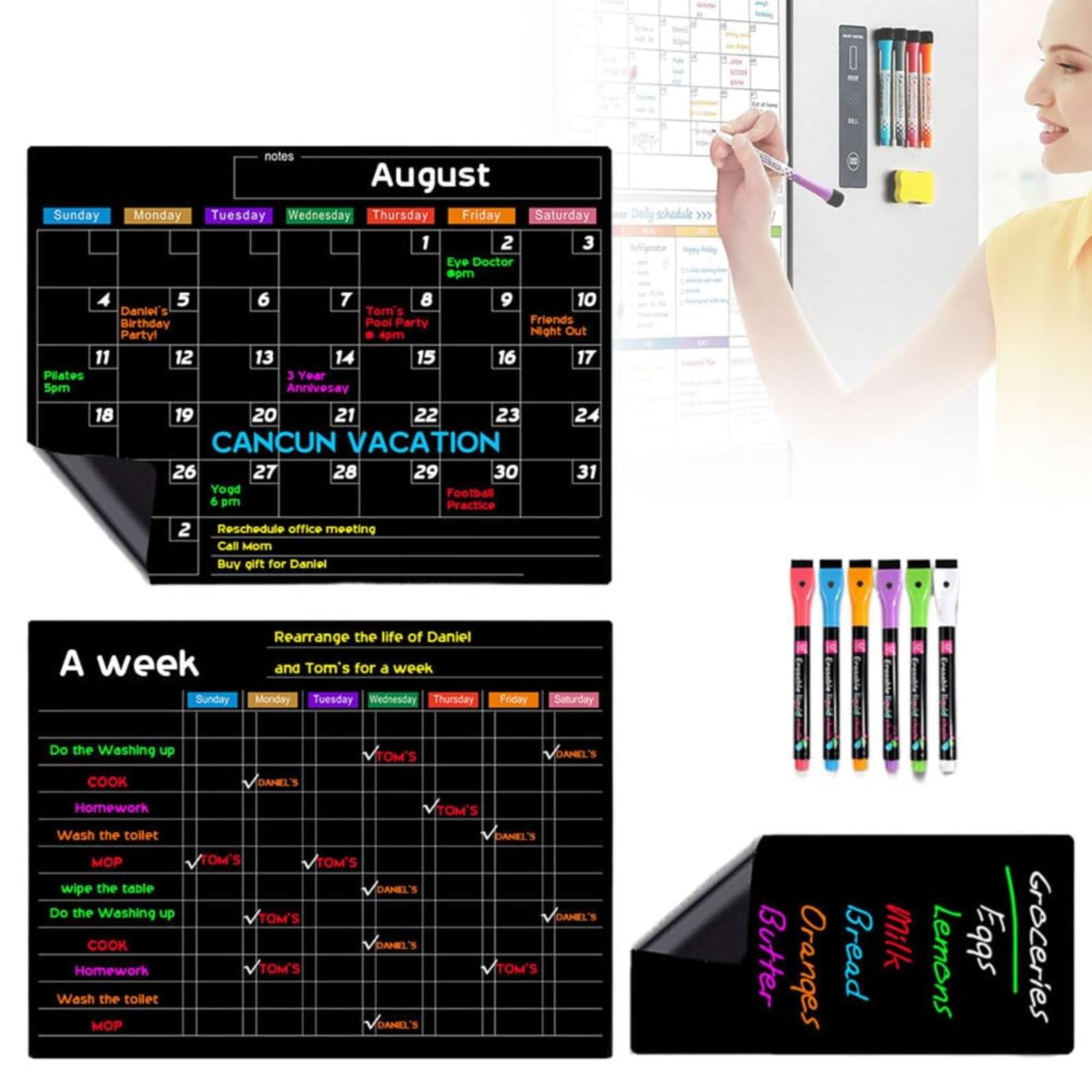 WMGHA Dry Erase Magnetic Calendar for Refrigerator,3 Pack- Monthly &Weekly& Daily Planner Magnet Whiteboard with 6 Markers& Eraser - Shopping,Meal/Menu,To Do List,Family Schedule Planning Board