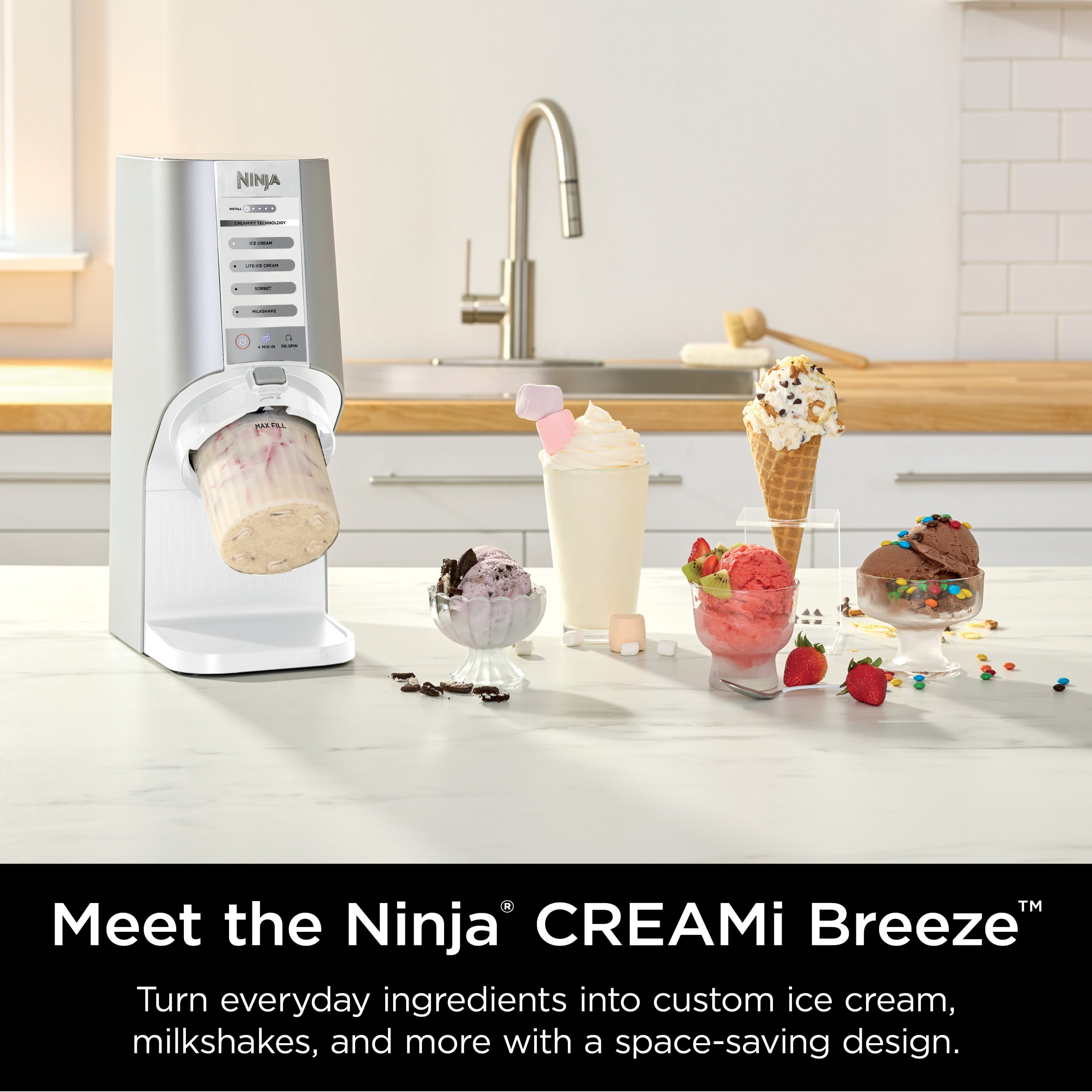 Ninja® CREAMi Breeze Ice Cream Maker and Frozen Treat Maker with 5  One-Touch Programs, White, NC100 