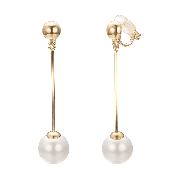Yoursfs Women's Long Dangle Pearl Earrings Yellow Gold Plated Clip on Faux Pearl Dangle Earrings for Wedding Prom Tredny Jewelry