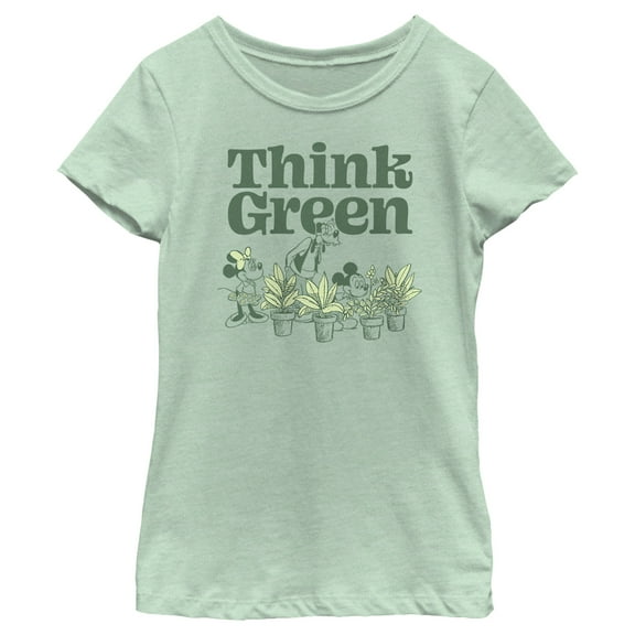 Girl's Mickey & Friends Green Think Plant Lovers Graphic Tee Mint X Small