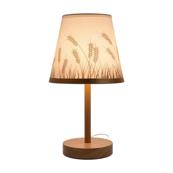 Table Lamp Wood Base Wheat Pattern Small Table Lamp for Bedroom Farmhouse Style 1 Piece Bedside Warm Light Lamp for Desk Nightstand Dorm Decor