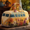 thumbnail image 3 of Quilted Hippie Van Duffle Bag with Adjustable Strap, Medium 18-inch Bohemian Weekender Bag for Travel, Durable Polyester Quilted Carryall for Gym Yoga Dance,T, 3 of 7