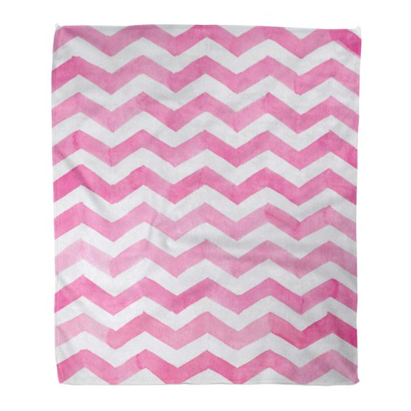 SIDONKU Throw Blanket Warm Cozy Print Flannel Colorful Ink Watercolor Pink Zigzag Stripes Chevron Color Comfortable Soft for Bed Sofa and Couch 50x60 Inches