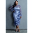 thumbnail image 2 of Women's Blue Ruched Pu Leather and Mesh Bodycon Fit with Midi Length Midi Dress with Long Sleeve, 2 of 2