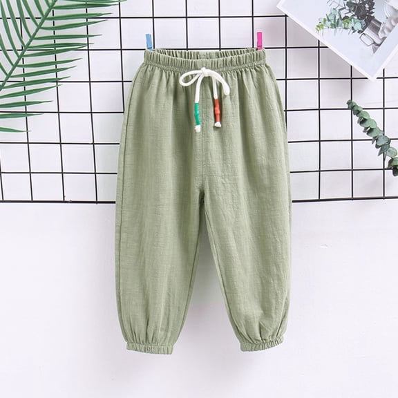 ITSAME Sweatpants for Boys Girls, Thin Comfortable Elastic Waist Drawstring Casual Tapered Pants Green 4-5T