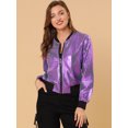 thumbnail image 2 of Disfraz De Halloween PaMujer, Brillante, Holográfico, Brillante, Metálico, Ligero, Brillante, ChaqueDe Bombardero Morado-1 L, 2 of 6