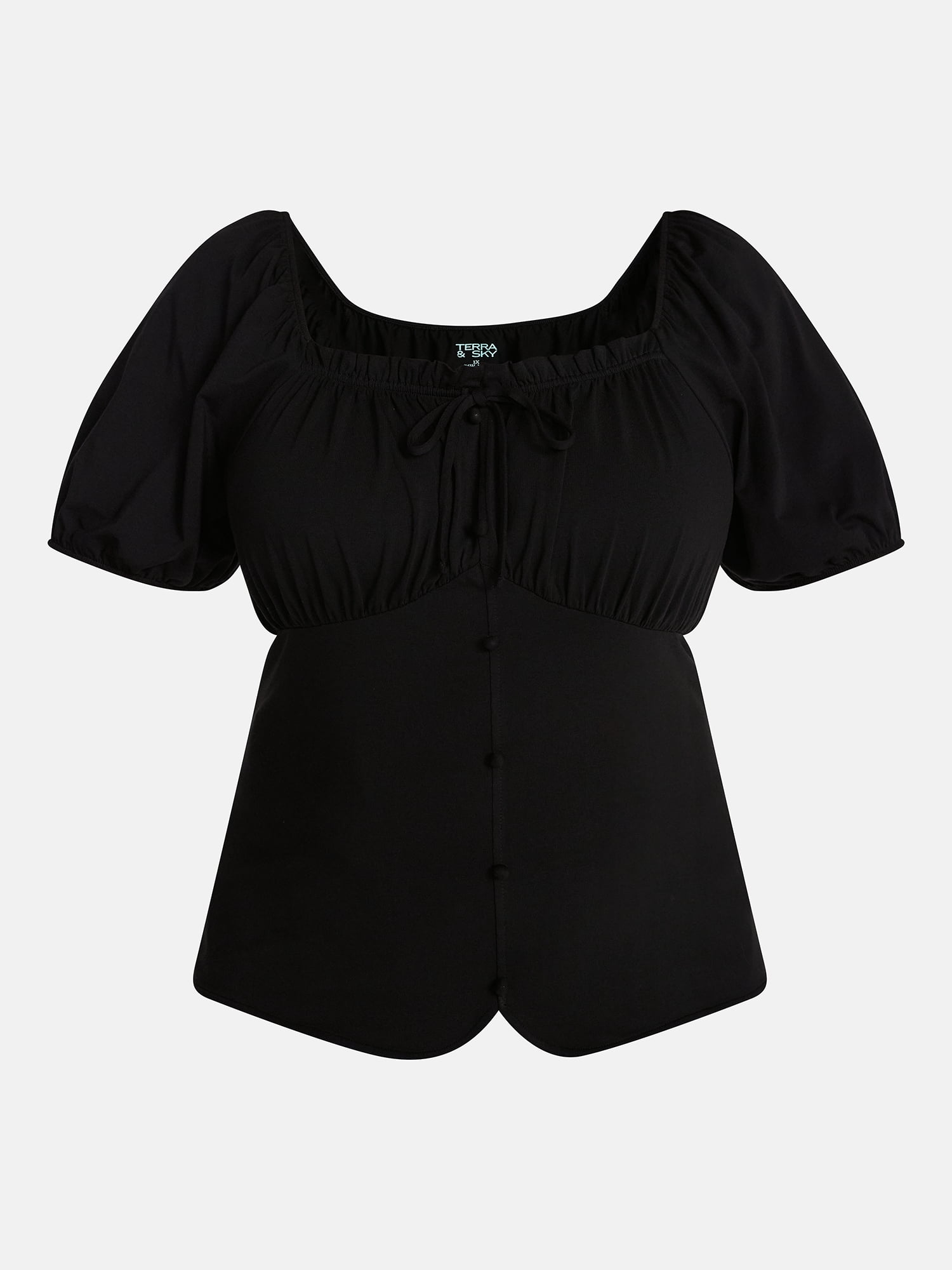 Terra & Sky Women's Plus Button Front Babydoll Top with Short Puff Sleeves, Sizes 0X-5X