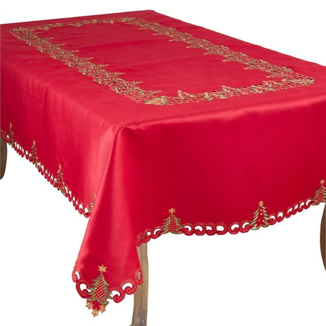 SARO QX227.R67140B Pandora Collection Holiday Christmas Tree Tablecloth Red