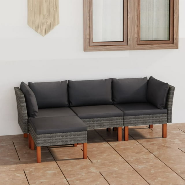 vidaXL Ensemble Lounge de Jardin 4 Pcs avec Coussins en Rotin Synthétique Gris