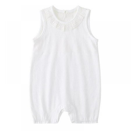 

Baby Girls Sleeveless Solid Cotton Lace Outfits Rompers Sunsuits