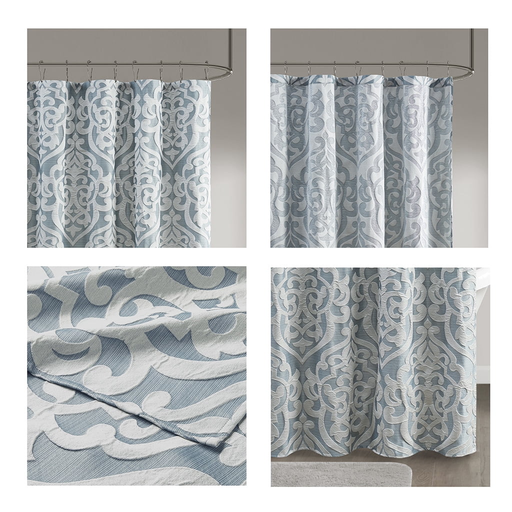 MAYEERTY Jacquard Shower Curtain, 72" x 72", Aqua+Silver, Polyester