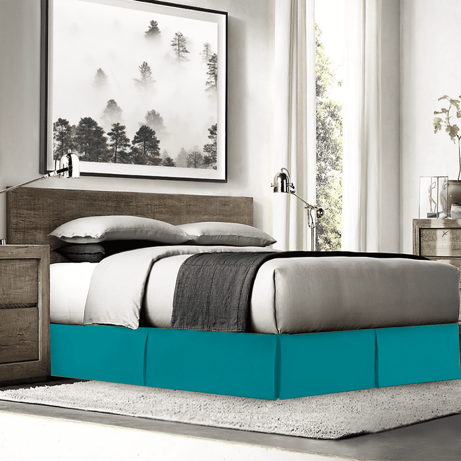 14" Tailored Pleated Bed Skirt Dust Ruffle, Queen, Teal, by Clara Clark