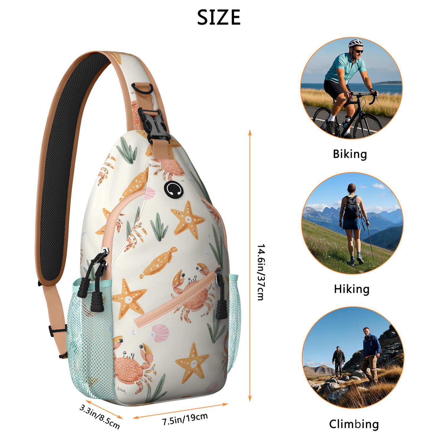 Sling Backpack Trendy Sling Backpack Marine Adorable Crab () Travel Backpack Backpack Purse for Women Men