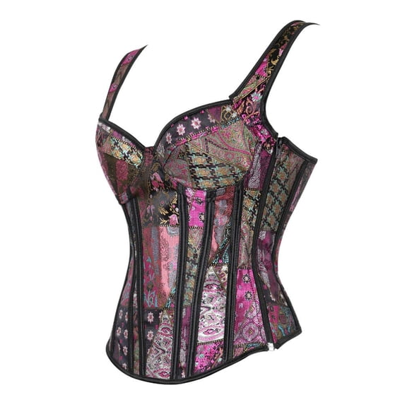 Gothic Women's Brocade Corset Bustiers with Shoulder Strap Purple XL