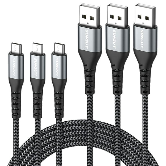 SUNGUY Micro USB Cable 3FT [3Pack], USB 2.0 Micro Fast Charging and Data Sync Cord Nylon Braided Compatible