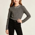 thumbnail image 6 of Acaics Girls' Long-Sleeve Layering T-Shirt: Solid-Color Crew-Neck Sequin-Accent Brushed-Fleece Long-Sleeve Top, Ages 1–15, 6 of 10