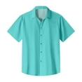 thumbnail image 5 of Huresd Men's Wrinkle Free Untucked Cuban Shirt Business Casual Button Down Shirts Short Sleeve Solid Color Shirt Turquoise 3XL, 5 of 5