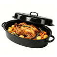 thumbnail image 5 of 16 inch Enamel Oval Roasting Pan with Lid, Roasting Rack & Silicone Accessories Set, Even Heat Distribution for Turkey Chicken Vegetables, Black, 5 of 6