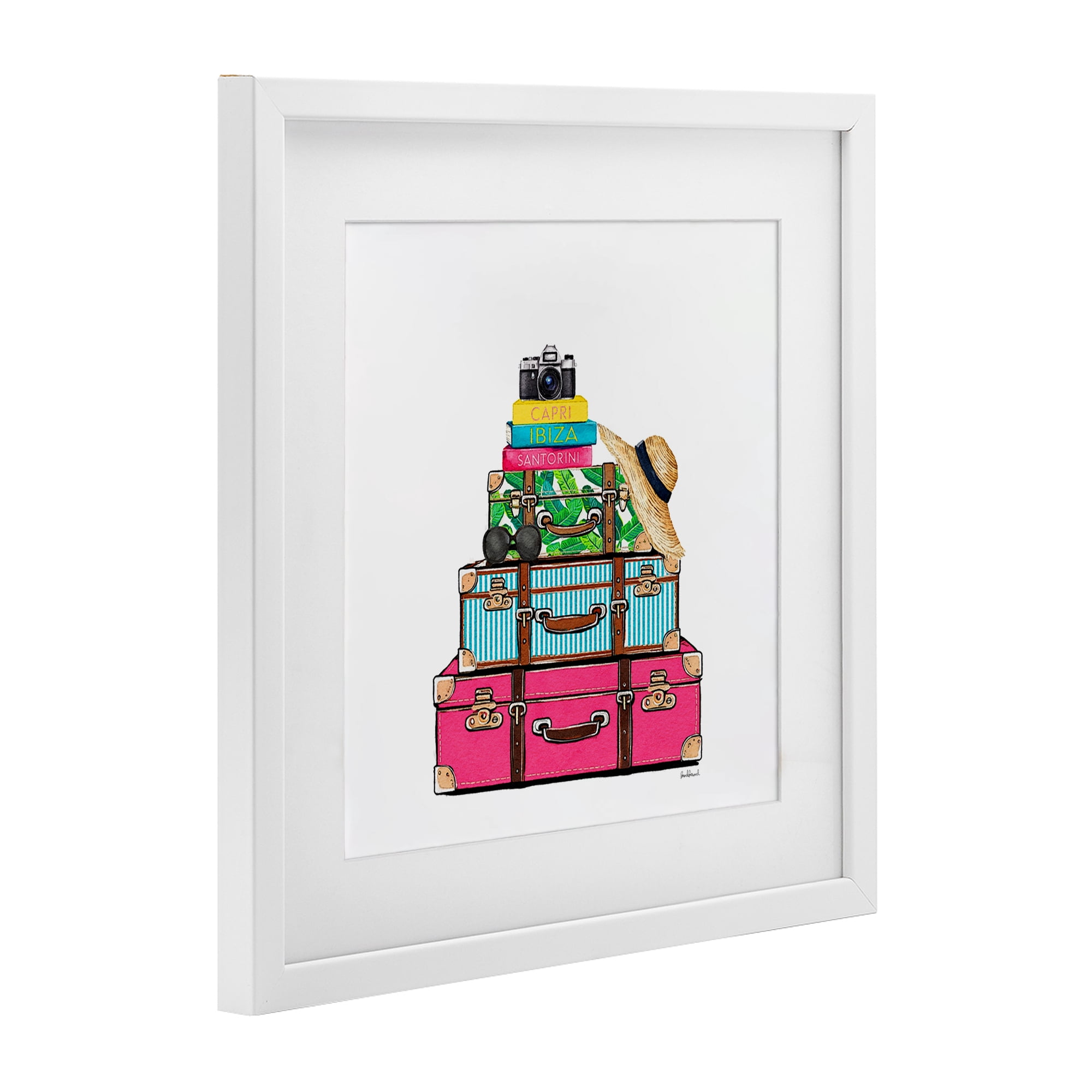 Stupell Industries Glam Travel Suitcases White Framed Print Under Glass, design by Amanda Greenwood