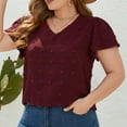 thumbnail image 4 of Wycnly Womens Blouses and Tops Dressy Going out Casual Lightweight Chiffon Jacquard Plus Size Tunic Shirts Summer Solid V-Neck Short Sleeve Cute Tees Tops Red XL, 4 of 7