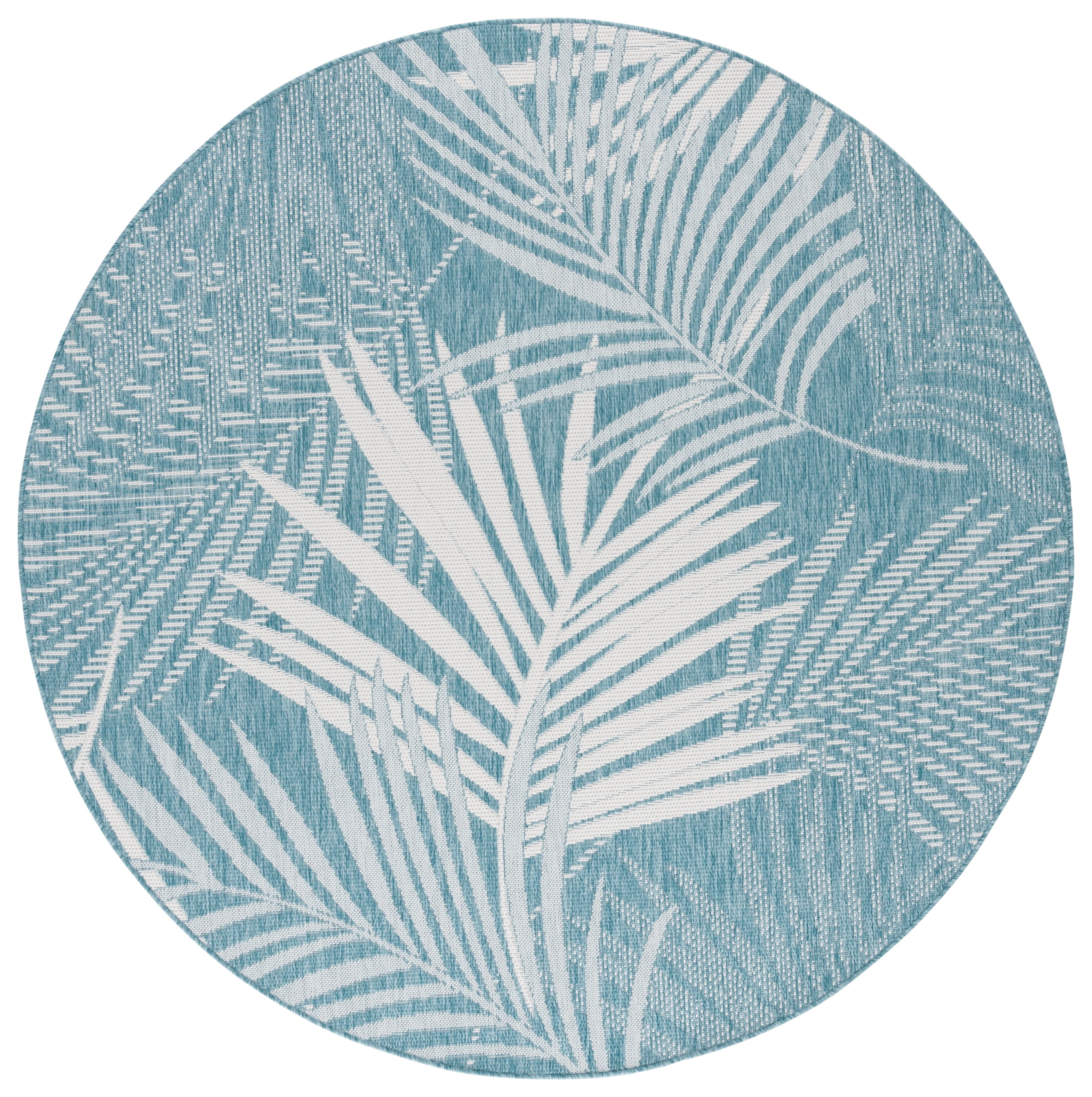 SAFAVIEH Beach House Declan Botanical Indoor/Outdoor Area Rug, Aqua/Ivory, 6'7" x 6'7" Round