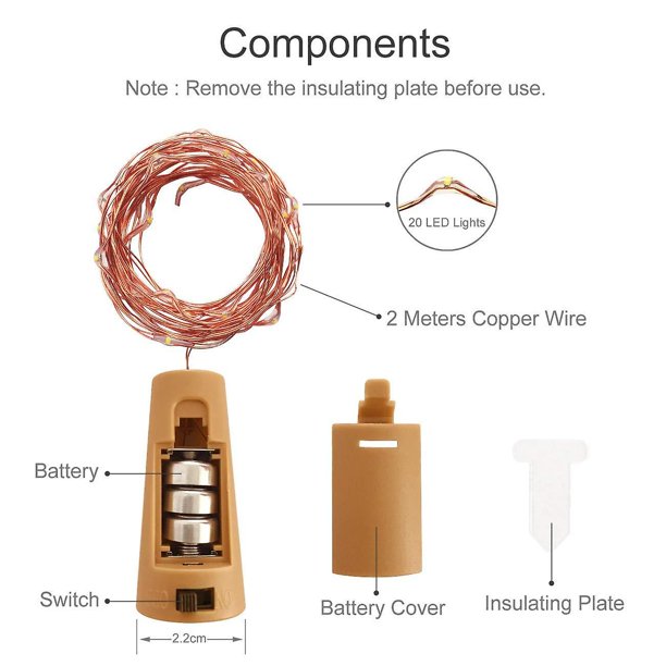 12 Pieces Led Bottle Fairy Lights, Fairy Lights, 2m 20 Led Bottle Lights Waterproof Flexible Copper Wire Decoration For Halloween Christmas Party Wedd
