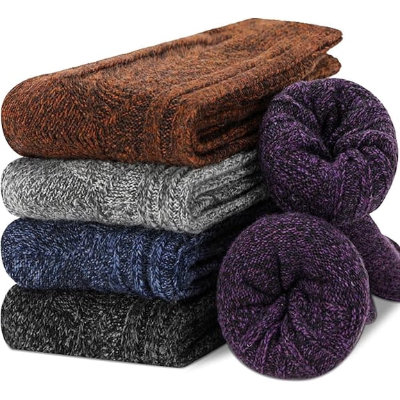 Fu997 5 Pairs Merino Wool Socks for Women Thermal Warm Thick Winter Hiking Knit Cozy Crew Duty Work Soft Socks for Ladies