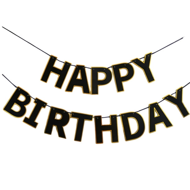 Injueey Juego de tarjetas de papel para macarrón, cartel de feliz cumpleaños, decoraciones de cumpleaños para fiesta de cumpleaños, 16,4 Kits de decoración para fiestas Negro 16.4 pies