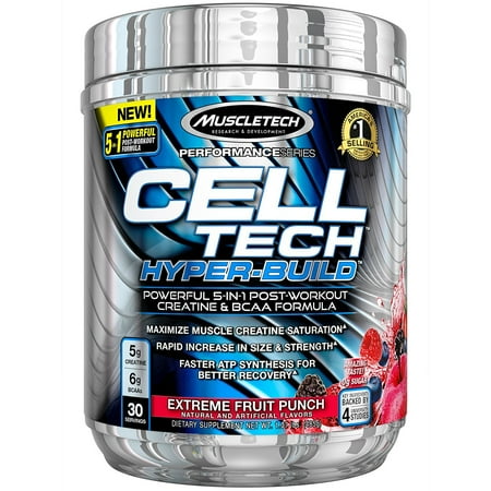- Cell Tech Hyperbuild Post Workout Recovery Drink Powder with Creatine and BCAA Aminos, Fruit Punch, 30 Servings (482g), IMPROVED MUSCULAR ATP REGENERATION -.., By MuscleTech