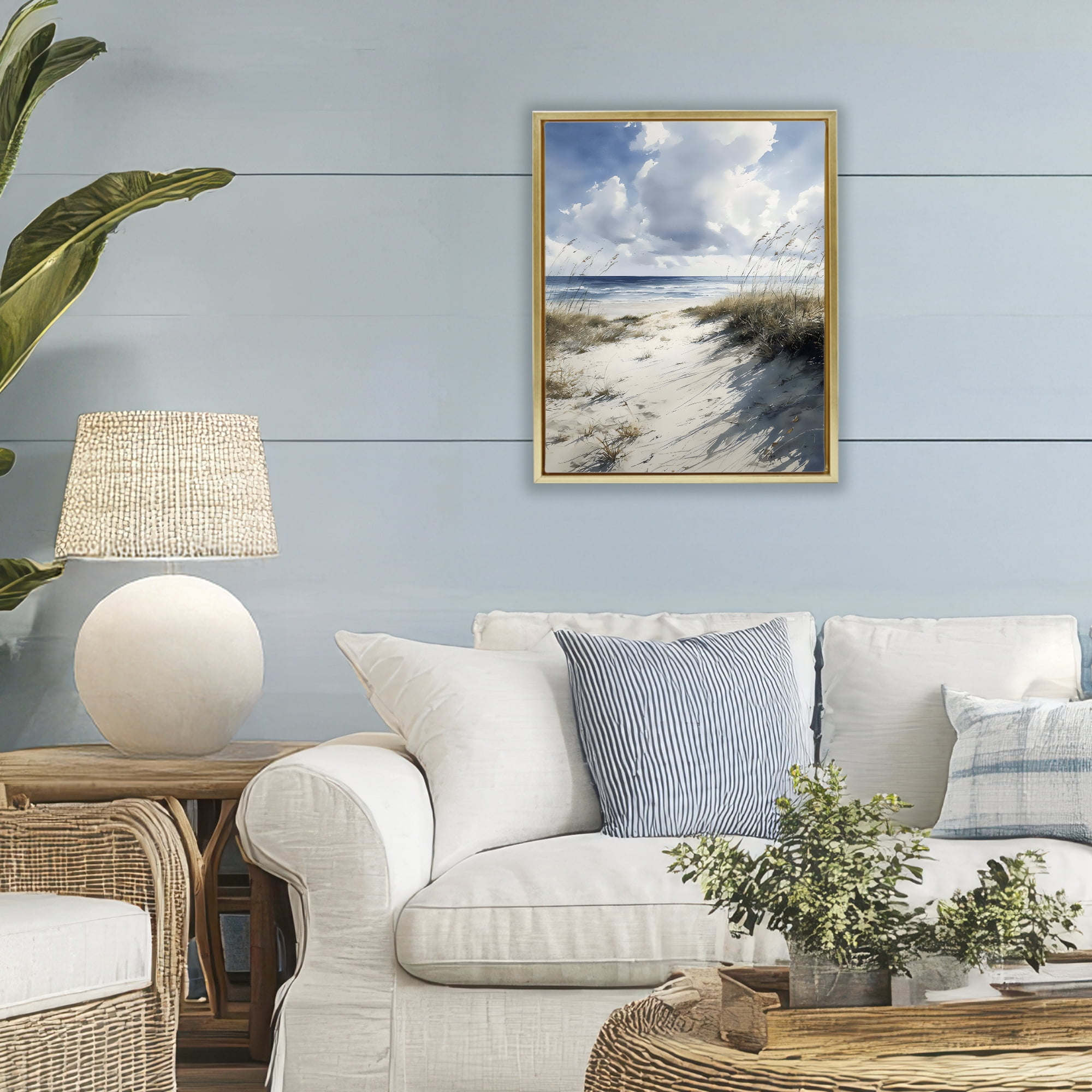 Stupell Industries Dune Beach at Midday Gold Framed Floater Canvas Wall Art, design by Franklyn Gregory