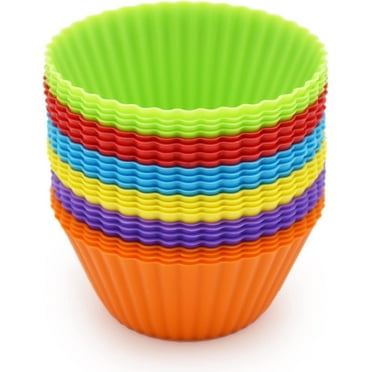 Silicone Cupcake Baking Cups 24 Pack, Reusable & Non-stick Muffin Cupcake Liners Holders Set for Party Halloween Christmas, Easy Clean Pastry Muffin Molds（Pack of 24,Multicolor）