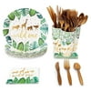144 Piece Wild One Party Supplies for First Birthday Decorations with Safari Plates, Napkins, Cups, and Cutlery (Serves 24)