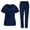A006-Navy, variant on Medical Uniform Womens Scrub Sets Short Sleeve V-Neck Stretch Scrubs Top and Pants Workwear Wine L