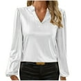 thumbnail image 2 of Aobny V-Neck Womens Fall Shirts White Elegant Sparkly Long Sleeve Tops Blouse Club Tops for Women,L, 2 of 9