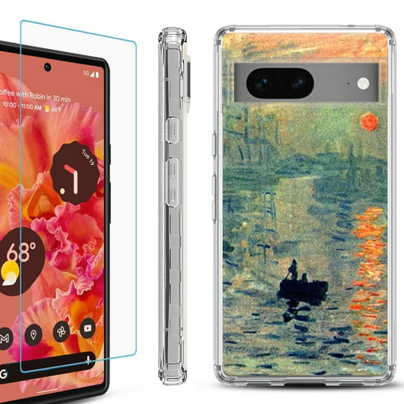 OneToughShield ® for Google Pixel 7a Shockproof Bumper Phone Case, with Tempered Glass Screen Protector - Sunrise Impression