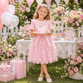 thumbnail image 4 of IPIO Toddler Girls Butterfly Tulle Party Dress with Bow, Short Sleeve Princess Dress for Birthday Wedding Summer, 4 of 6