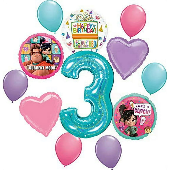 Wreck It Ralph and Vanellope Party Supplies 3rd Birthday Balloon Bouquet Decorations