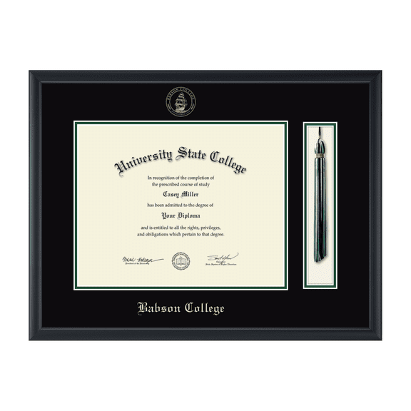 Framerly - Babson Tassel Diploma Frame with Black and Tartan Green Mat