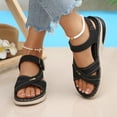 thumbnail image 2 of Rokment Comfortable Ortho Walking Sandals for Women Plantar Fasciitis Beach Summer Casual Leather Buckles Open Toe Memory Foam Non Slip Nursing Work Shoes Black Size 6, 2 of 7