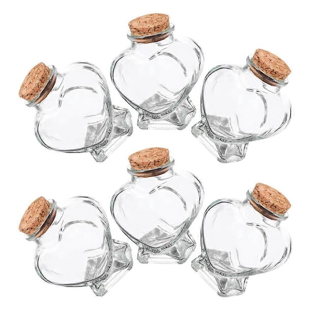 6pcs Heart Shaped Clear Glass Candy Jars with Cork Lids, Decorative Transparent Bottles for Home Storage and Organization