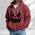 thumbnail image 2 of CONROSES Halloween Mens Knit Hoodies Pumpkin Face Graphic Long Sleeve Zip Up Waffle Pullover Hoodie for Men Fall Winter Hooded Sweatshirts with Pocket, 2 of 5