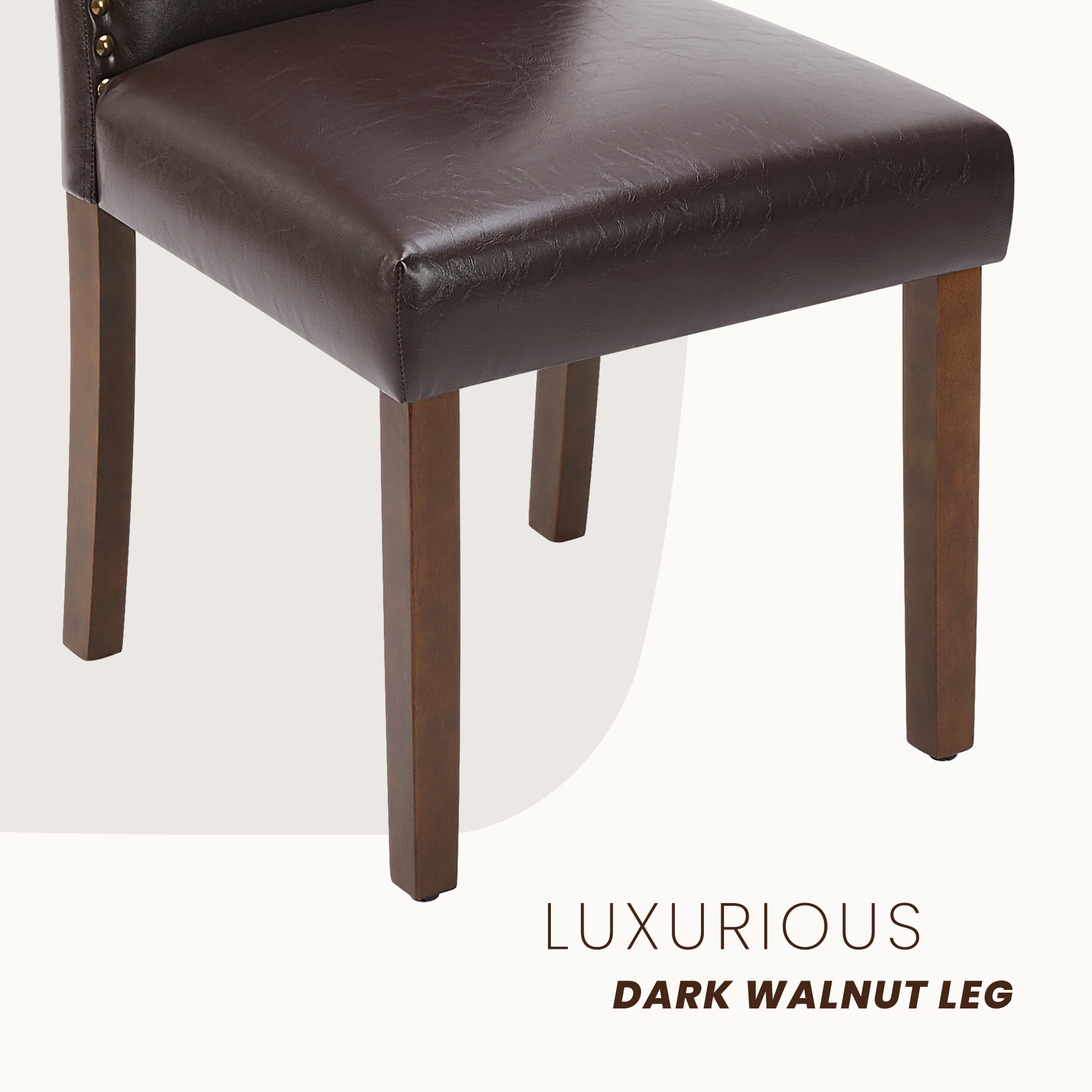 MCQ Dining Chairs Set of 2, Upholstered Fabric Kitchen Room Chairs, PU Leather, Brown