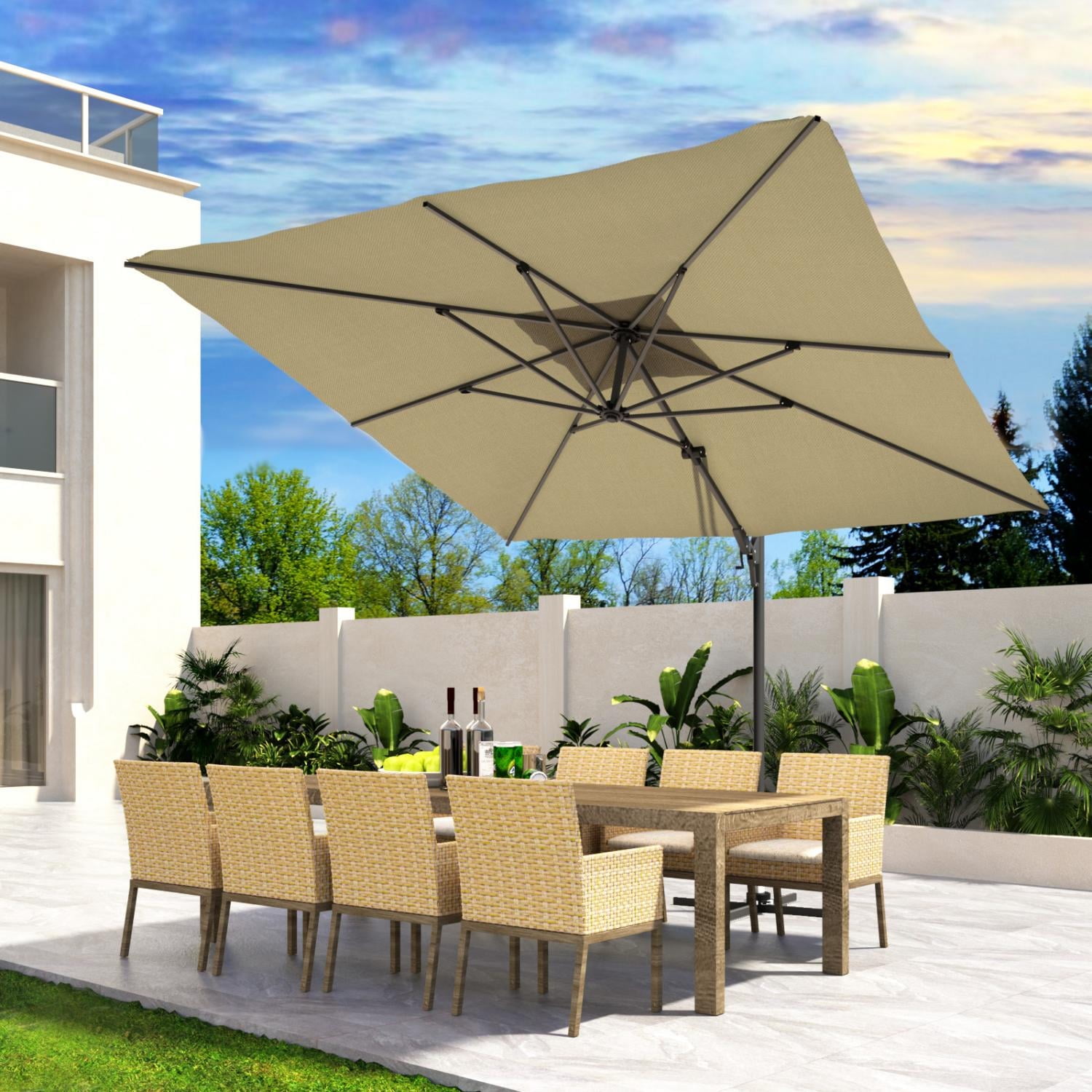 COSIEST 10FT Taupe Double Top Cantilever Outdoor Umbrellas, Large Square Windproof Patio Umbrella for Garden, Deck, Pool