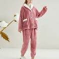 thumbnail image 7 of successthop Button Down Pajamas for Women Flannel Long Sleeve Collar with Pant Solid 2 Pieces with Pockets Loungewear, 7 of 7