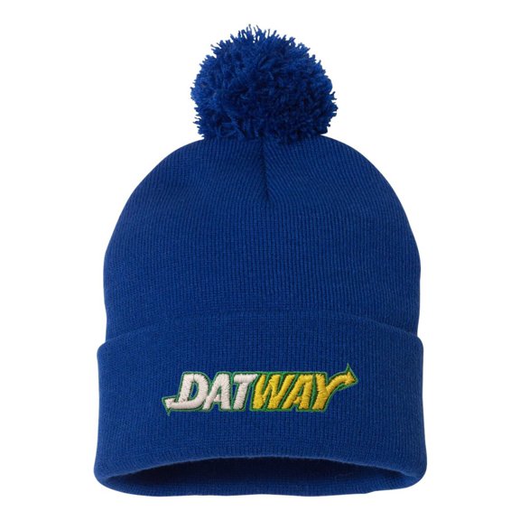 Adult Datway Embroidered Knit Beanie Pom Cap