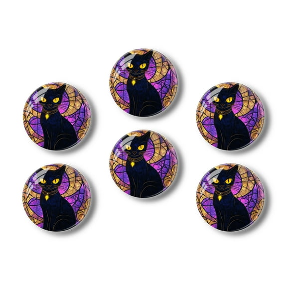 Glass Refrigerator Magnet 6Pcs Magnetic Fridge Sticker,Decor for Kitchen,Whiteboard,Cabinet,Black Cat With Yellow Eyes