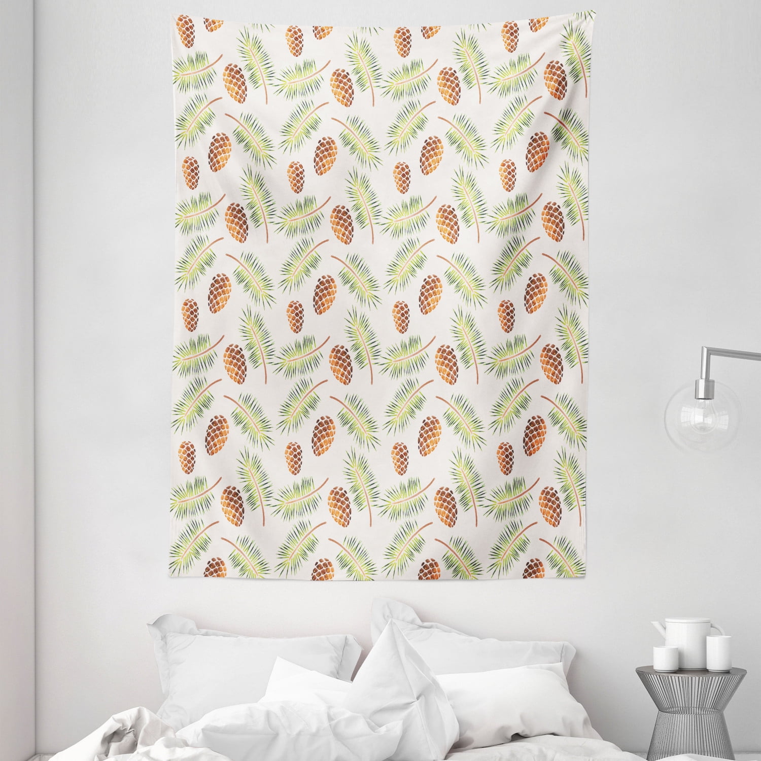 Fern Tapestry, Pine Branches Cones Woodland Tree Theme with Watercolor ...