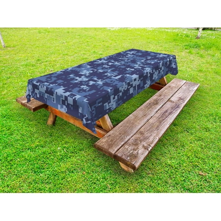 

Camo Outdoor Tablecloth Militaristic Digital Effected Armed Forces Pattern Grunge Fashion in Blue Decorative Washable Fabric Picnic Tablecloth 58 X 120 Inches Dark Blue Pale Blue by Ambesonne